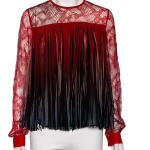 Elie Saab Red Ombre Lace & Fringed Top